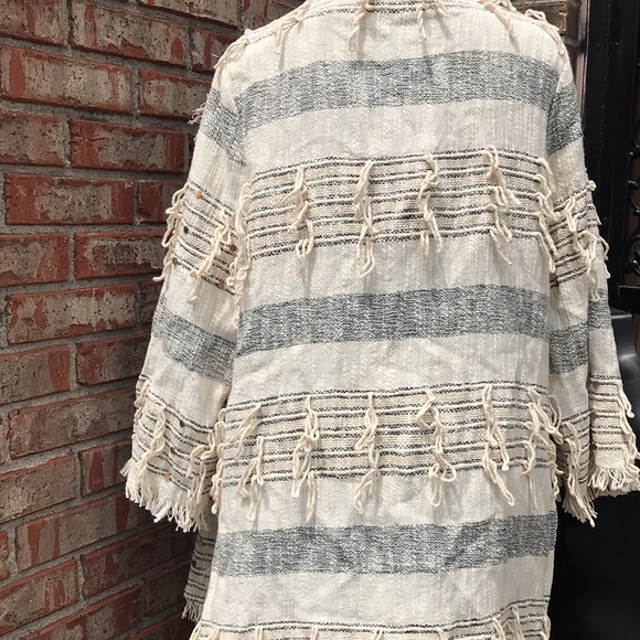 🚨B2G1 WORLD MARKET Cream Blue Gold Fringed Sequined Cardigan - Picture 8 of 9